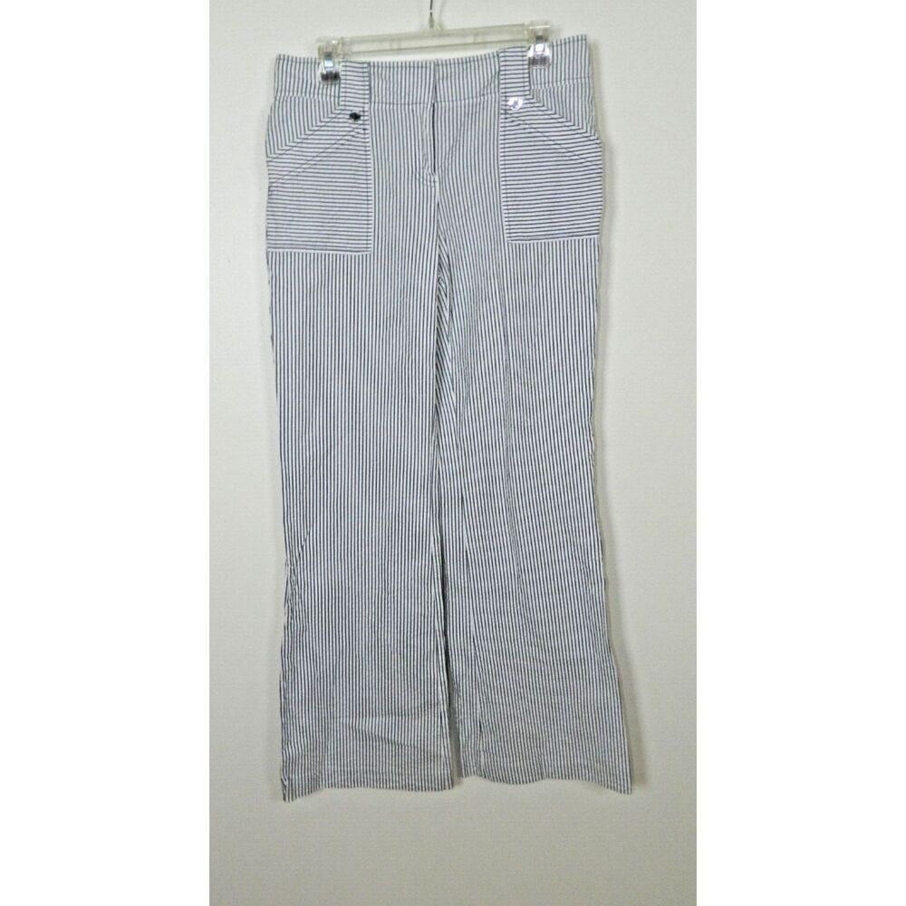 Tory Burch Pants Size 8 Blue White Striped Seersucker Flare Leg - Picture 4 of 12